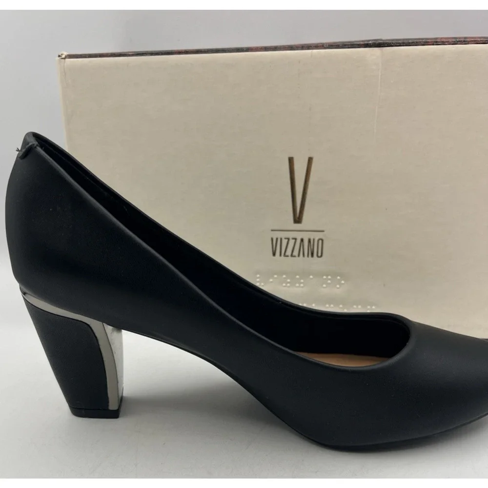 Vizzano Black Block Heel Pumps Womens Size 7.5 EU 38 Closed Toe w Box